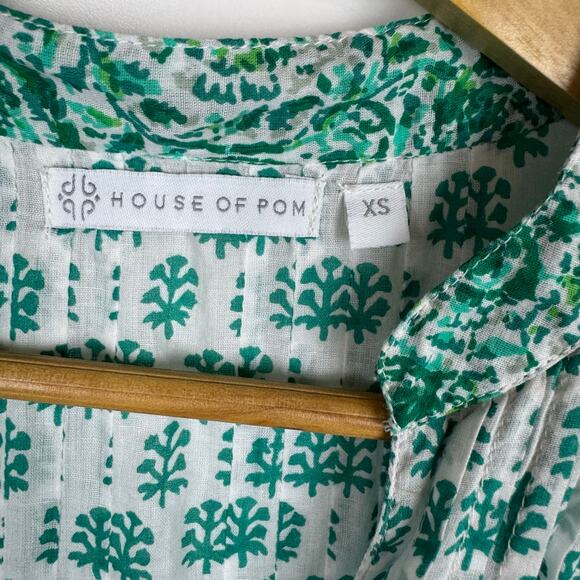 House of Pom Womens Floral Mini Dress in Green Sz XS Sheer Lightweight Boho - Picture 10 of 13